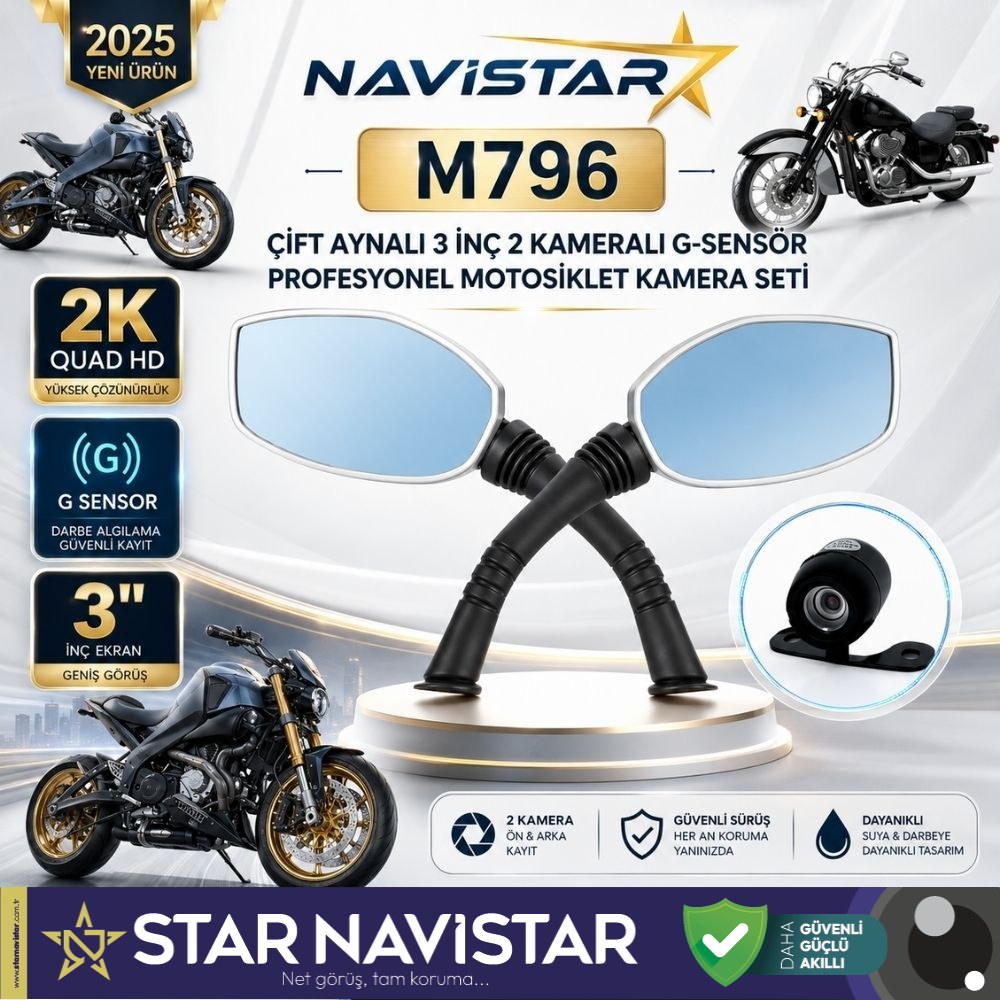 Motosiklet için 3 inç Aynalı Çift Kameralı 2K 1440P WIFI GPS Kamera Seti