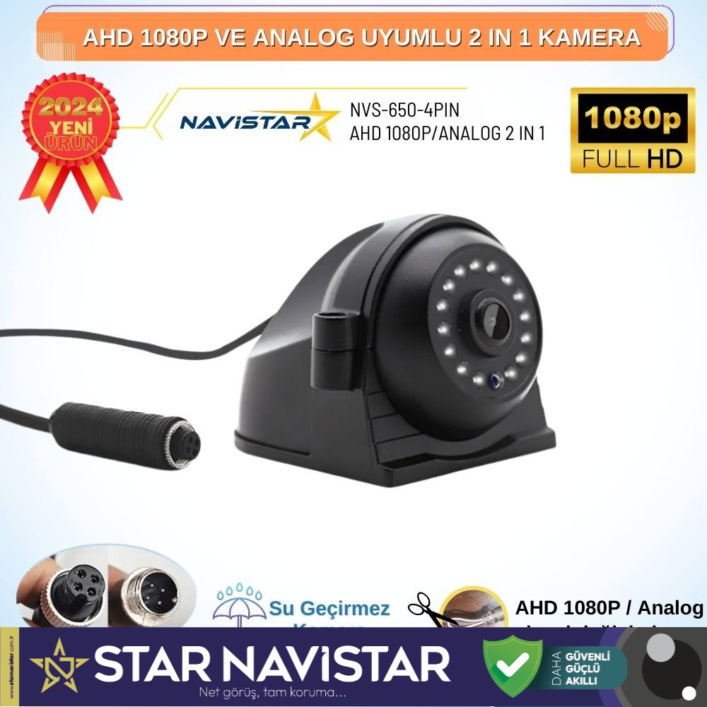 Metal Kasa AHD 1080P ve Analog Pal Çevirilebilir 4 Pin Gece Görüşlü Yan, Ön ve Arka Uyumlu Full HD Kamera