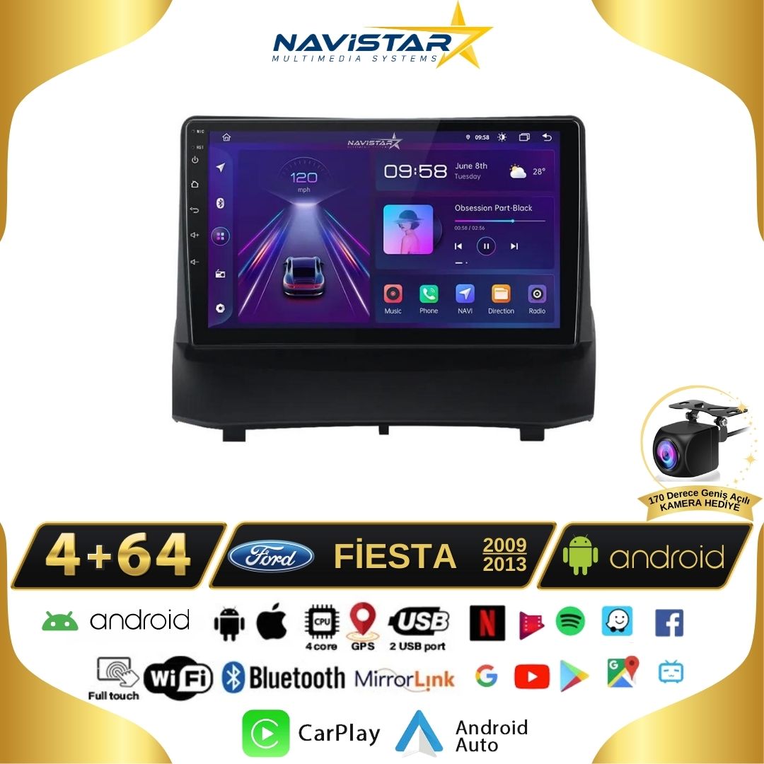 Ford Fiesta 2009-2013 Model 4GB + 64GB Android 13 Kablosuz Carplay Navigasyon Multimedya Sistemi