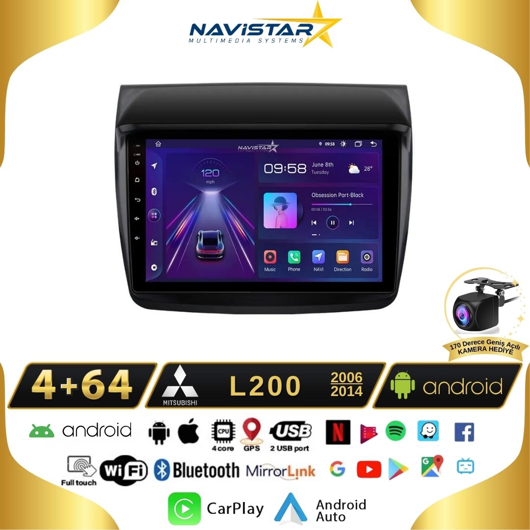 Mitsubishi L200 2006-2014 Android 13 10 İnç 4+64GB Wireless CarPlay Navigasyon