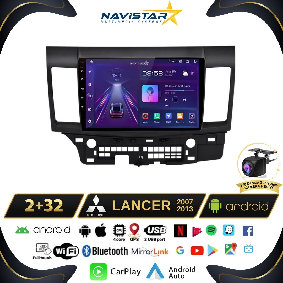 Mitsubishi Lancer 2007-2013 Model 2GB + 64GB Android 13 Navigasyon Multimedya