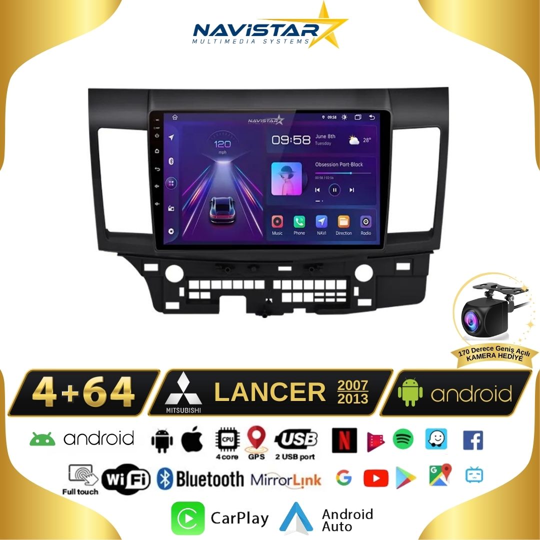 Mitsubishi Lancer  2007 2013 Model 4GB+64GB Android 13 Kablosuz Navigasyon