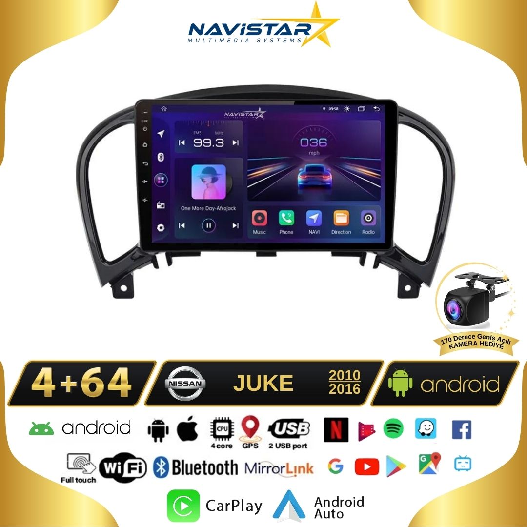 Nissan Juke 2010-2014 Model 4GB + 64GB Android 13 Kablosuz Carplay Navigasyon Multimedya Sistemi