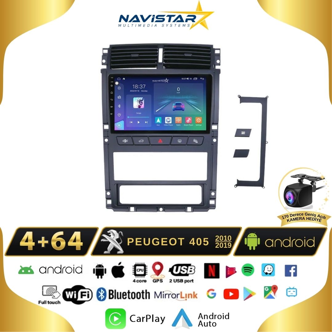 Peugeot 405 2010-2019 Model 4GB + 64GB Android 13 Kablosuz Carplay Navigasyon Multimedya Sistemi