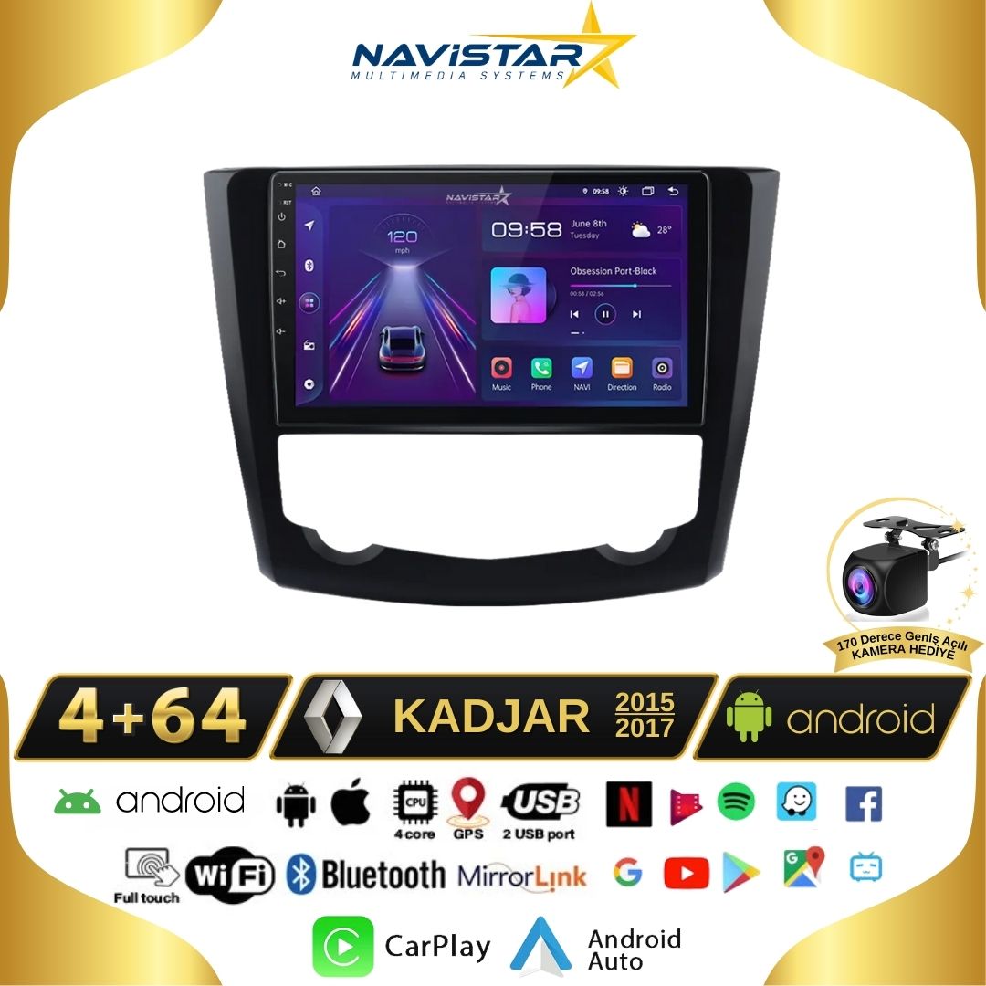 Renault Kadjar 2015-2017 Model 4GB + 64GB Android 13 Kablosuz Carplay Navigasyon Multimedya Sistemi
