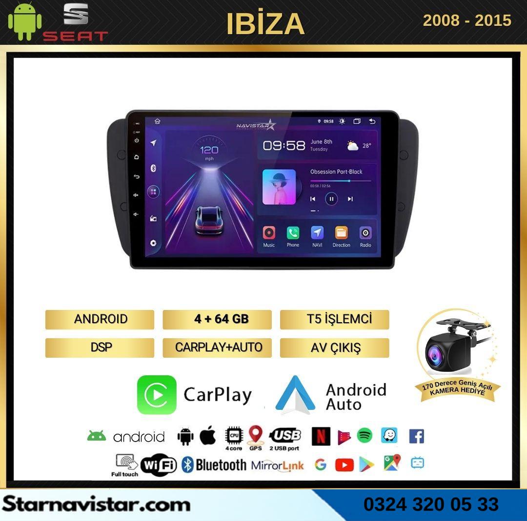 Seat Ibiza 4GB + 64GB 2008-2015 Model Android 13 Kablosuz Carplay Navigasyon Multimedya Sistemi
