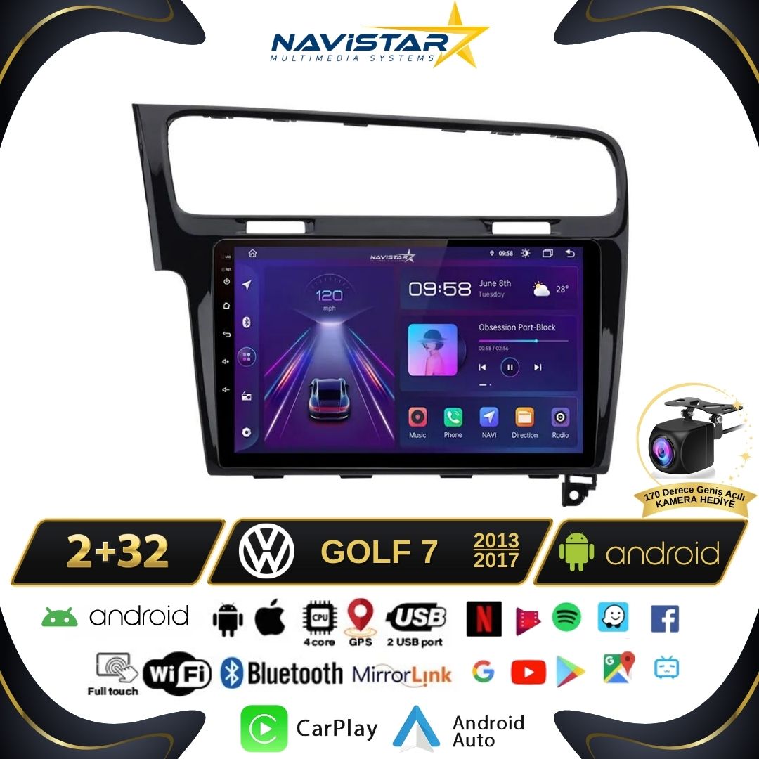 Vw Golf 7 Kablosuz Carplay 2+32 GB Android 13 Navigasyon Multimedya Sistemi