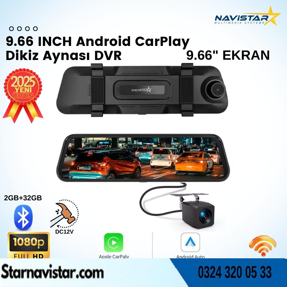 9.66 İnç 4K Kablosuz Carplay Çift Kameralı Kayıtlı Dikiz Aynası Araç Kamerası Wifi Bluetooth