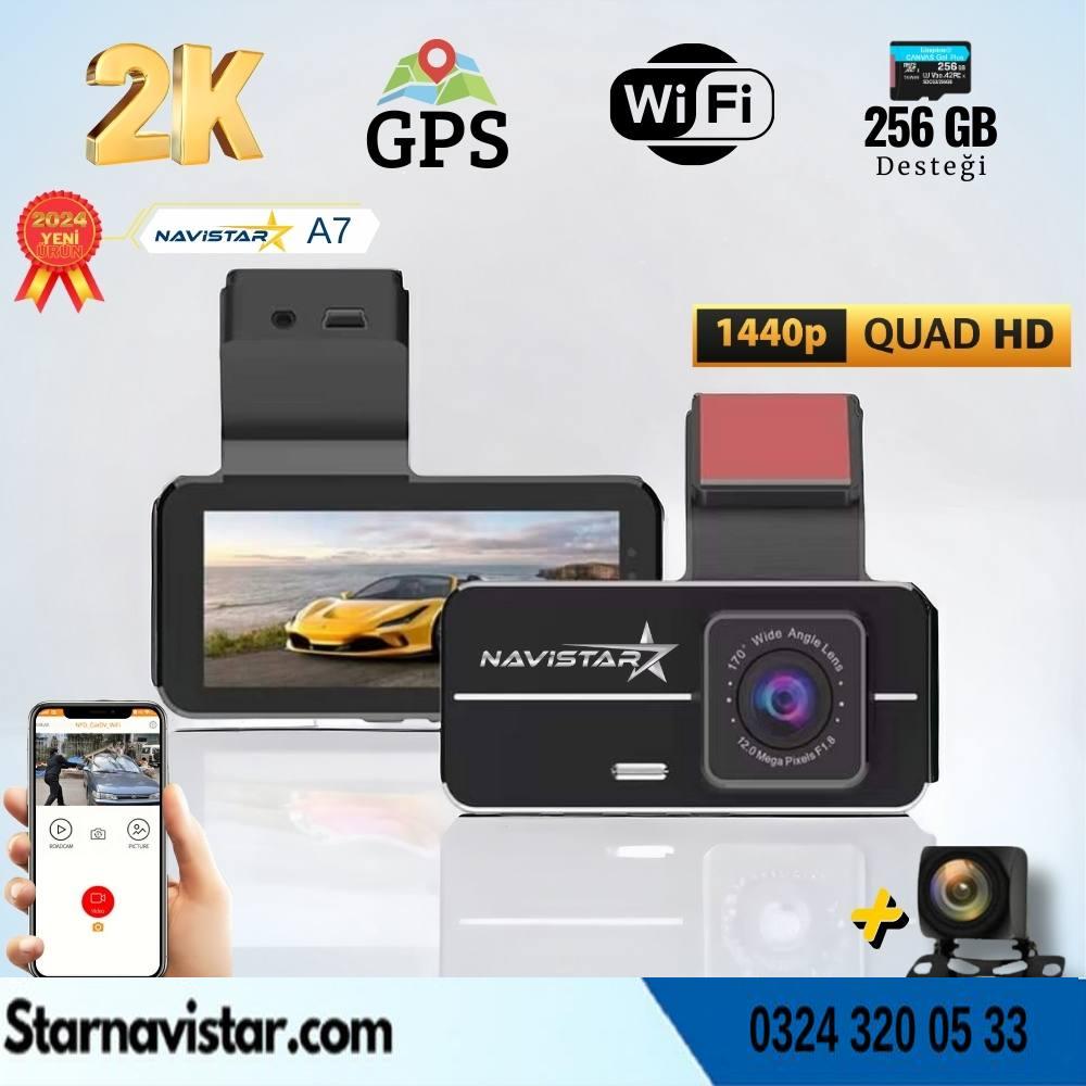 A7 2K Ön 1080P Arka Çift Kameralı Wifi GPS Gece Görüşlü Araç İçi Kamera Seti