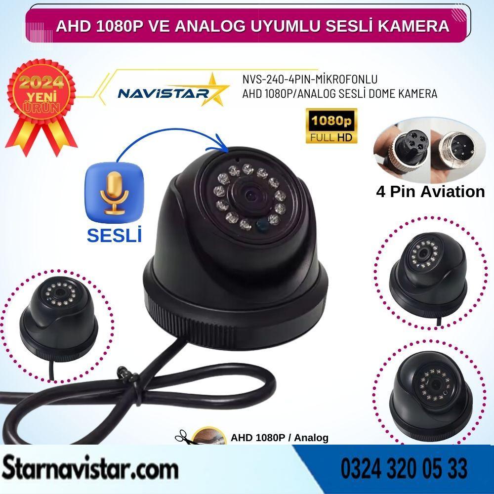 Mikrofonlu AHD 1080P ve Analog Pal Çevrilebilir 4 Pin Plastik Dome Araç Kamerası