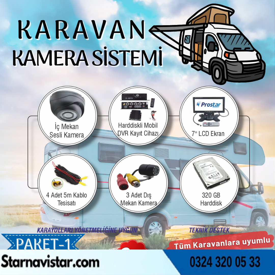 Karavan Kamera Seti Kayıtlı Harddiskli 320 Gb Dahil 4 Kameralı Ekranlı Tak Kullan Set