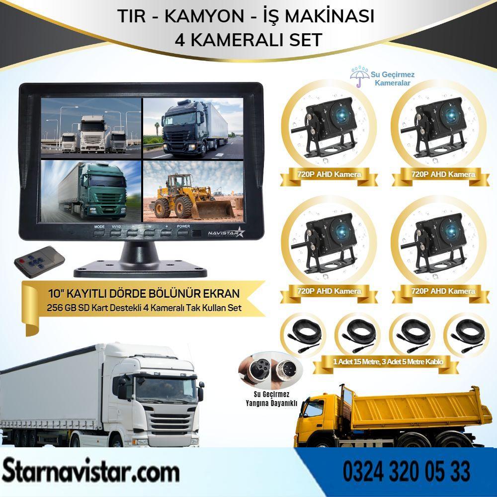 10 İnç Kayıtlı 4 Kameralı AHD Tır Kamyon İş Makinesi Seti 256GB SD Destekli