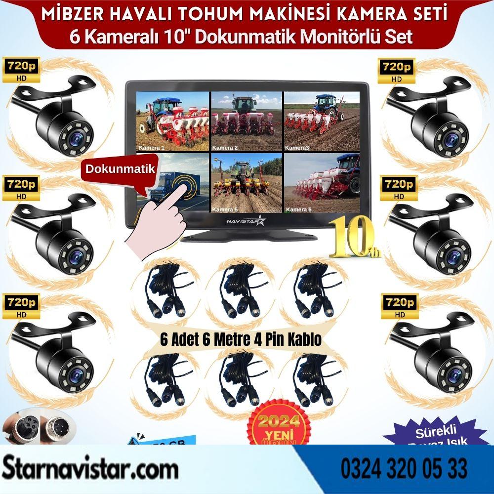 Mibzer için 6 Kameralı 10 inç Dokunmatik Monitör Altıya Bölen Kayıtlı 256 Gb Sd Kart Destekli