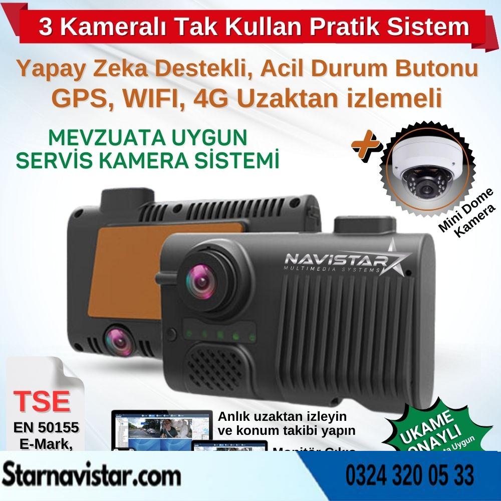 Servis Mevzuatına Uygun 3 Kameralı 4G GPS Acil Butonlu Monitörlü Set