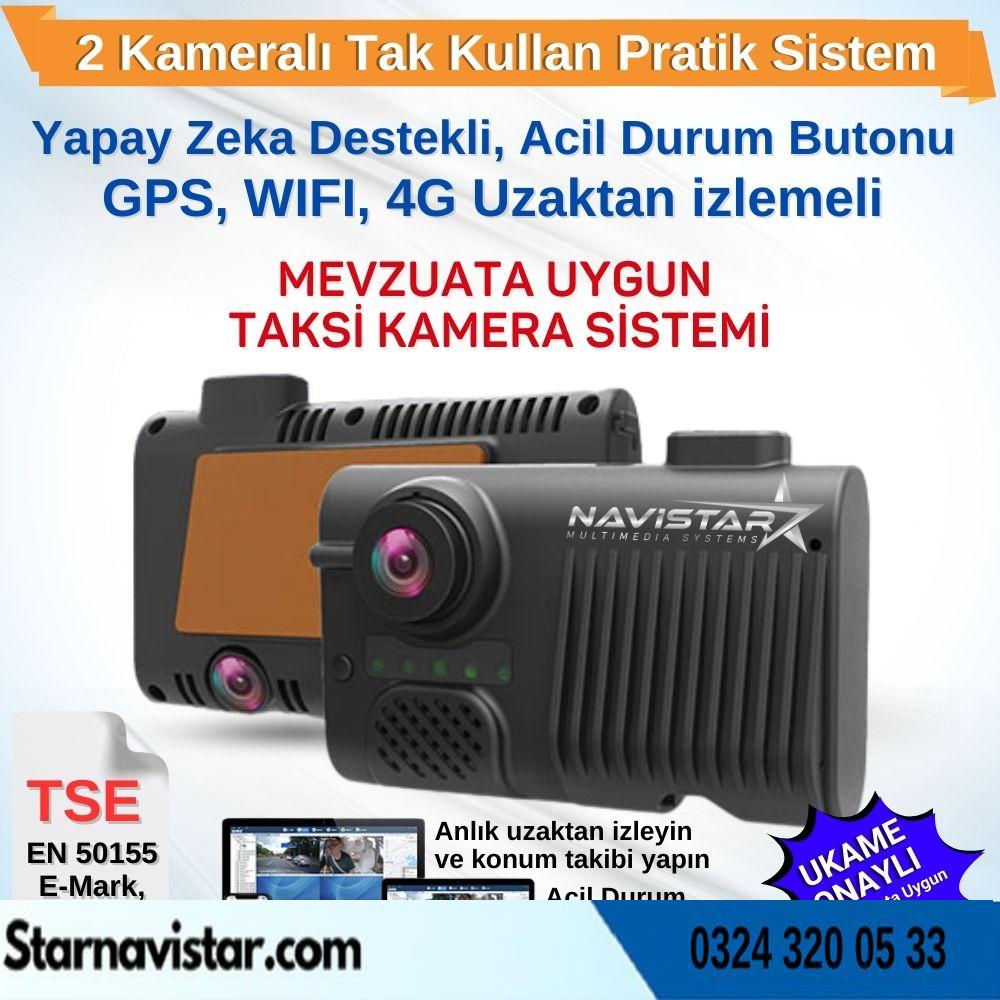 Taksi Mevzuatına Uygun 2 Kameralı 4G GPS WIFI Acil Durum butonu dahil Pratik Montaj Kamera Seti