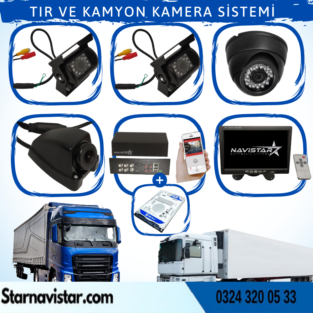 Tır Ve Kamyonlar Için Uzaktan İzlemeli 4 Kameralı 320 Gb Harddisk Kamera Seti