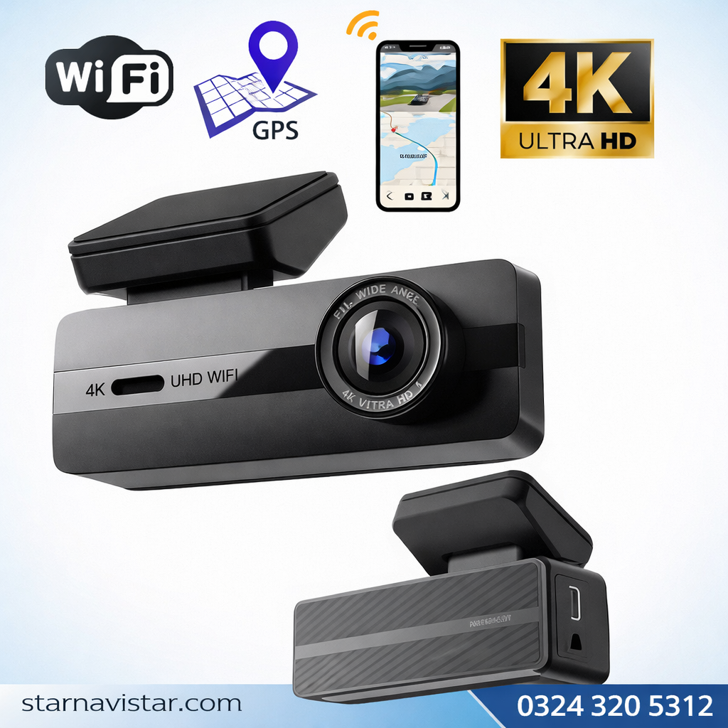 4K WIFI GPS 24 Saat Park Modu Özellikli Ekransız Dashcam Kamera