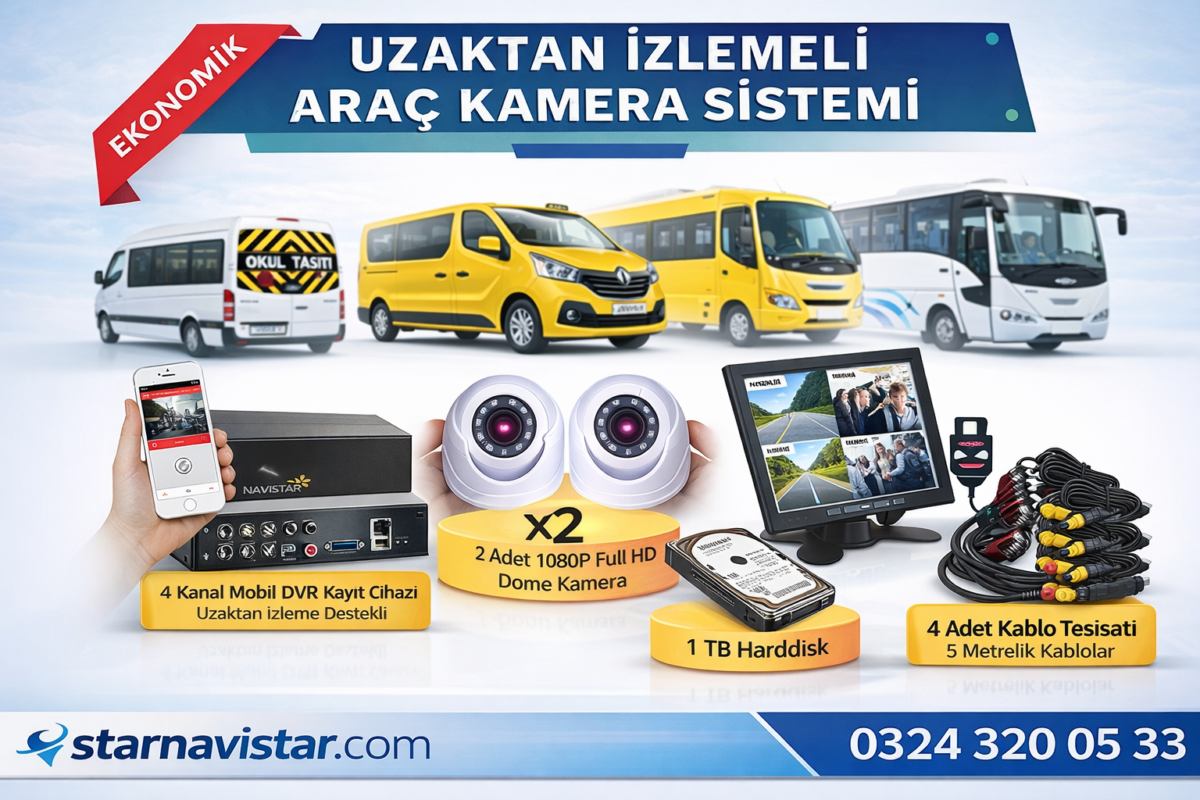 Full Ahd Araç Kamera Seti 4 Kameralı 1 Tb Harddisk Dahil Kayıtlı 7 Inç Hdmi Ekranlı
