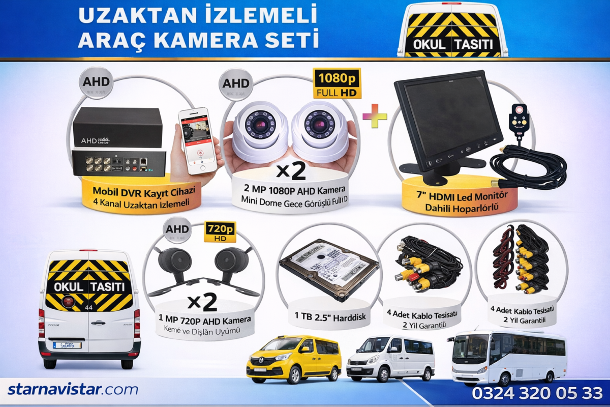 Full Ahd Araç Kamera Seti 4 Kameralı 320 Gb Harddisk Dahil Kayıtlı 7 Inç Hdmi Ekranlı