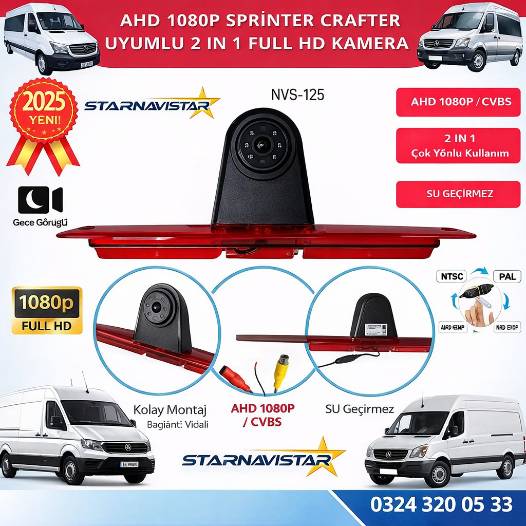 Mercedes Sprinter ve VW Crafter için Profesyonel AHD 1080P Geri görüş Kamerası