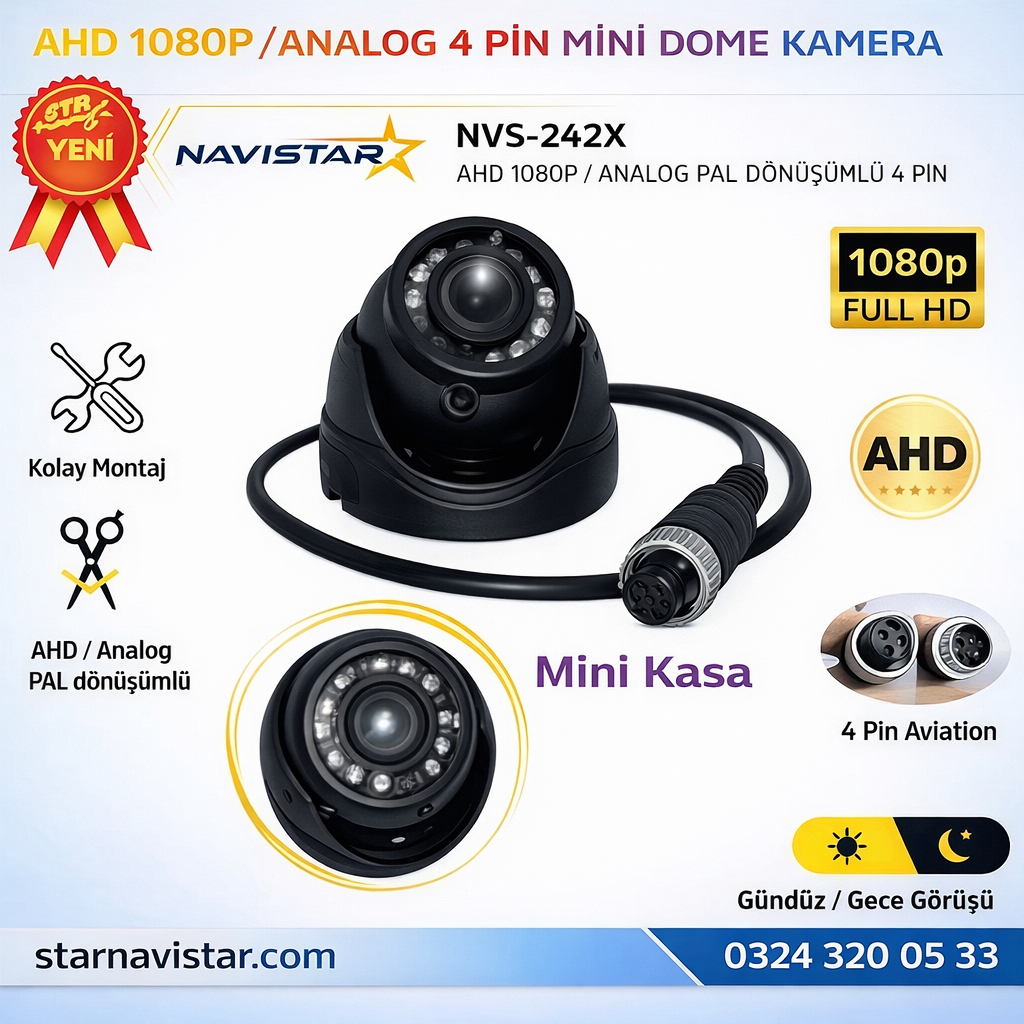 AHD 1080P/Analog Pal Dönüşümlü Plastik Metal Mini Dome Kamera