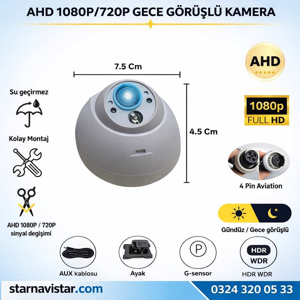 Mini Boyutlu AHD 1080P ve 720P Dönüşümlü Gece Görüşlü Dome Kamera