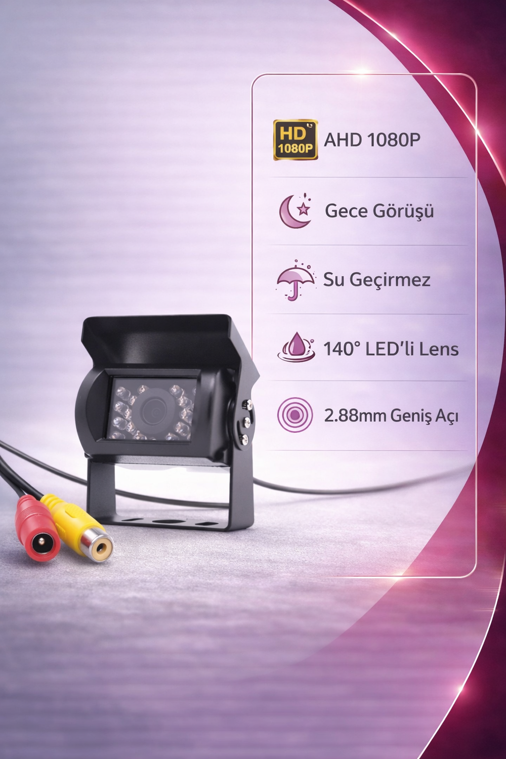 Şapkalı AHD 1080P Analog Pal Uyumlu Metal Ayaklı Gece Görüşlü Araç Geri Görüş Kamerası